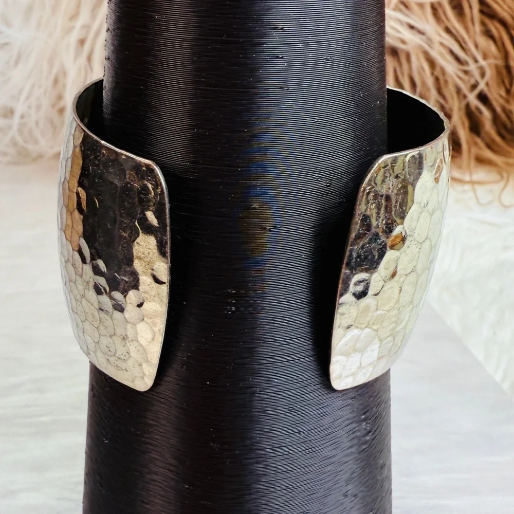 Vintage aged, Silvertone oxidized, colored accent, large cuff, runway bracelet